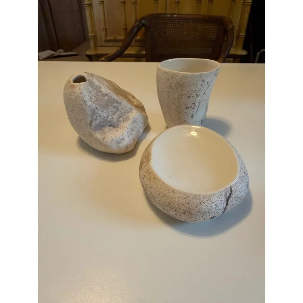 Vintage Ceramic Stone Texture Bathroom Set Toothbrush Holder Soap Dish Tumbler.